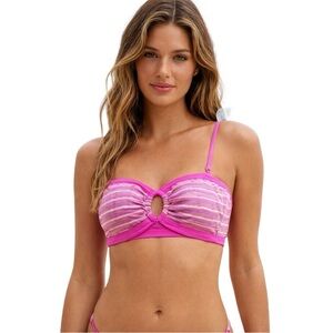 L*Space Maya Bikini Top Pink Ribbed Oval Ring Adjustable Straps Size S NWT 💕